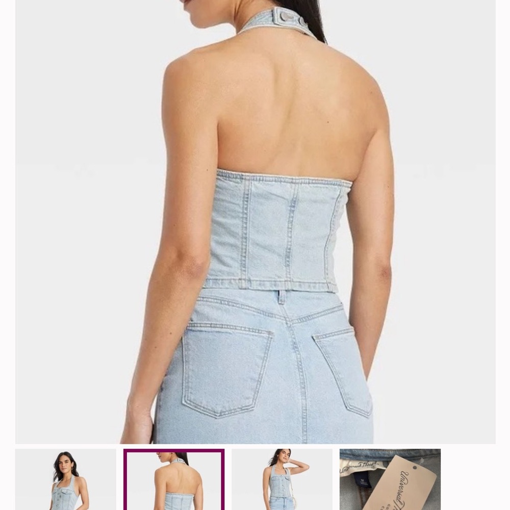Universal Thread Light Wash Denim Halter - Med - Picture 2 of 7